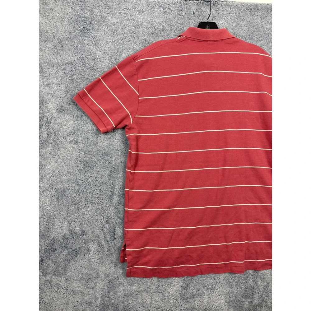 Polo Ralph Lauren Mens L Pink Striped Short Sleeve Polo Shirt Cotton Pony Logo
